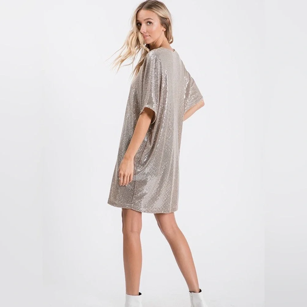 Champaign Sequin V-Neck Tunic Dress. Sizes S-L. NEW! 🤩 - Picture 2 of 2
